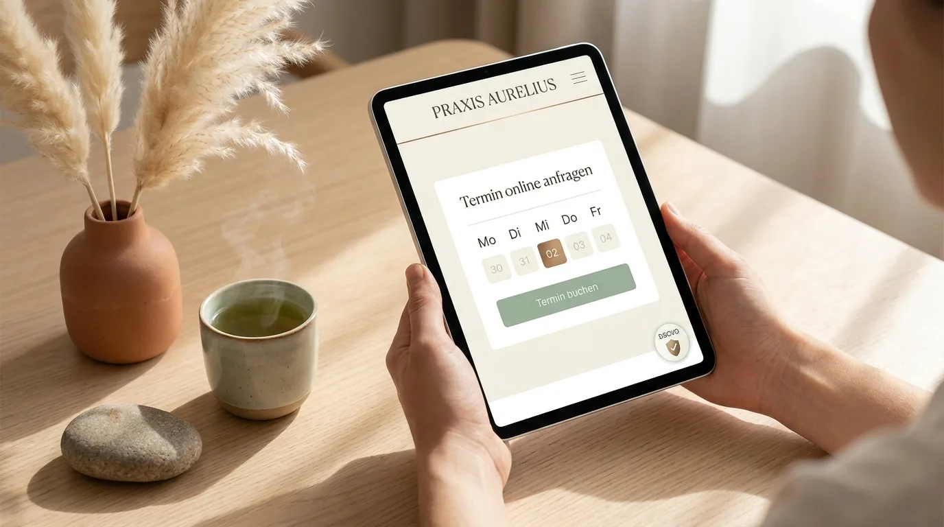 Praxis-Webseite mit Online-Termin auf iPad