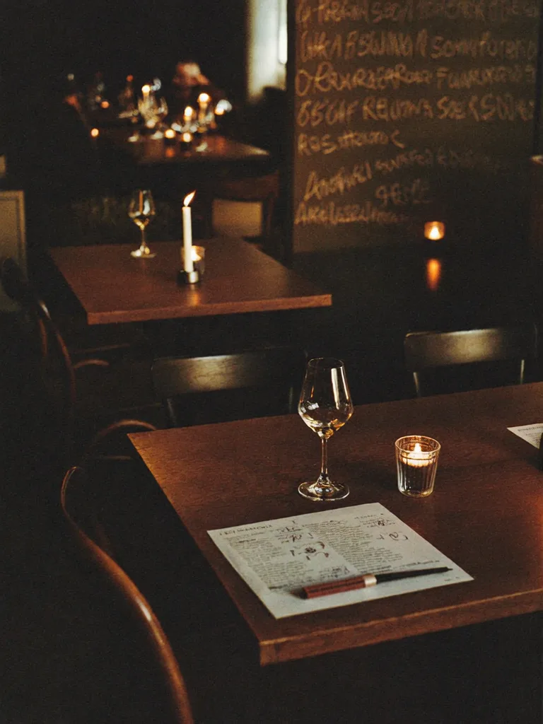 Berliner Trattoria-Interior bei Abendlicht